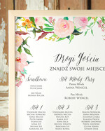 Plany stołów Plakaty Boho planer ślubny plan usadzenia gości na weselu, boho styl kolorowe kwiaty1