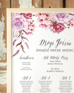 Plany stołów Plakaty Boho tablica z planem stołów na wesele plan stołów weselnych, boho styl romantyczne kwiaty1