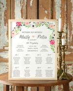 Plany stołów Plakaty Boho plan stołów  weselnych usadzenie gości na weselu, boho styl kolorowe kwiaty0