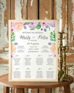 Plany stołów Plakaty Boho plansza ślubna plan stołów weselnych, boho styl kolorowe kwiaty0