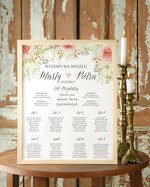 Plany stołów Plakaty Boho plan stołów na wesele tablica z rozmieszczeniem gości, boho styl kolorowe kwiaty0