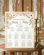 Plany stołów Plakaty Boho plansza weselna plan stołów weselnych, plakaty boho kwiaty eteryczne0