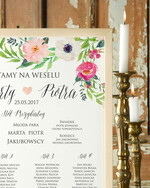 Plany stołów Plakaty Boho planer ślubny plan usadzenia gości na weselu, w stylu boho romantyczne kwiaty\\1