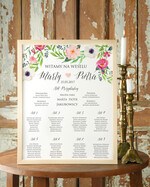 Plany stołów Plakaty Boho planer ślubny plan usadzenia gości na weselu, w stylu boho romantyczne kwiaty\\0