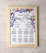 Plany stołów Plakaty Boho planer ślubny plan usadzenia gości na weselu, boho styl kolorowe kwiaty0