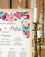 Plany stołów Plakaty Boho tablica z rozmieszczeniem gości plan stołów weselnych, boho styl romantyczne kwiaty1