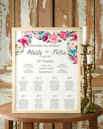 Plany stołów Plakaty Boho tablica z rozmieszczeniem gości plan stołów weselnych, boho styl romantyczne kwiaty0