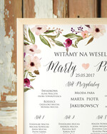 Plany stołów Plakaty Boho planer ślubny plan usadzenia gości na weselu, boho styl romantyczne kwiaty1