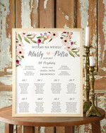 Plany stołów Plakaty Boho planer ślubny plan usadzenia gości na weselu, boho styl romantyczne kwiaty0