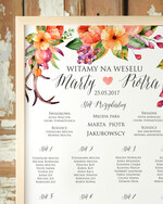 Plany stołów Plakaty Boho powitanie gości na sali ślubnej i plan stołów, w stylu boho romantyczne kwiaty\\1