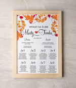 Plany stołów Plakaty Boho tablica z rozmieszczeniem gości plan stołów weselnych, w stylu boho romantyczne kwiaty\\0