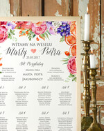 Plany stołów Plakaty Boho plansza powitanie gości i plan stołów w jednym, boho styl romantyczne kwiaty1