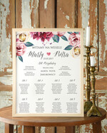 Plany stołów Plakaty Boho tablica informacyjna dla gości weselnych, boho styl kolorowe kwiaty0