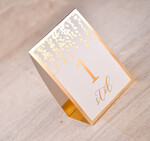 Numery na stół Glamour tabliczka z numerem stołu weselnego, zlocone klasyczna elegancja1