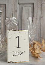 Numery na stół Glamour numery na stoły gości weselnych, styl glamour złocone numerki na stół weselny, numery na stół weselny z płatkami złota i perełkami0