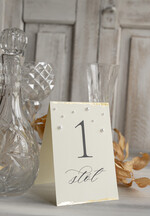 Numery na stół Glamour numery na stoły gości weselnych, styl glamour złocone numerki na stół weselny, numery na stół weselny z płatkami złota i perełkami1