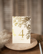 Numery na stół Glamour złote eleganckie numery na stoły na wesele, numerki na stół weselny złote w stylu glamour, ozdoba na stół weselny, numeracja stołów weselnych 1