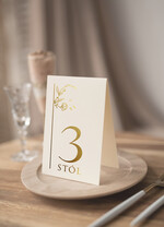 Numery na stół Glamour złote eleganckie numery na stoły na wesele, numerki na stół weselny złote w stylu glamour, ozdoba na stół weselny, numeracja stołów weselnych 1