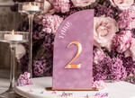 Numery na stół Glamour lawendowe numerki na stoły weselne, dekoracje sali weselnej, dekoracje stołu Pary Młodej, numeracja stołów weselnych 4