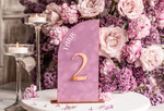 Numery na stół Glamour lawendowe numerki na stoły weselne, dekoracje sali weselnej, dekoracje stołu Pary Młodej, numeracja stołów weselnych 5