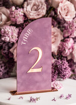 Numery na stół Glamour lawendowe numerki na stoły weselne, dekoracje sali weselnej, dekoracje stołu Pary Młodej, numeracja stołów weselnych 0