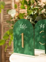 Numery na stół Glamour welurowe numerki na stoly weselne, zlote numerki na stol weselny, numeracja stołów weselnych, zielone numerki na stół weselny2