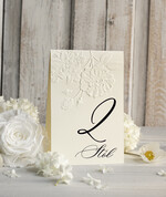 Numery na stół Glamour numerki na stoliki ślubne, tłoczone kwiaty na numerach stołów weselnych, ślubne tabliczki z numerami stołów na weselu 1