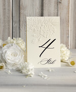 Numery na stół Glamour numerki na stoliki ślubne, tłoczone kwiaty na numerach stołów weselnych, ślubne tabliczki z numerami stołów na weselu 0