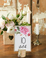 Numery na stół Otwarte jednokartkowe numerki na stoliki ślubne, klasyczne i eleganckie usadzenie gości na weselu0