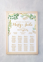 Plany stołów Plakaty Rustykalne Geometryczne motywy i zielone gałązki tablica informacyjna dla gości weselnych rustykalny styl wybierz rozmiar  0