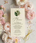 Menu botaniczne podróżnicze  Menu weselne, delikatne i proste menu ślubne, plan podawania posiłków na weselu, karta dań weselnych, eleganckie menu na stoły weselne0