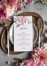 Menu botaniczne podróżnicze  ślubne menu z planem podawania dań wesenych, botaniczne z waszą treścią1