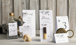 Menu botaniczne podróżnicze  menu ślubne z planem posiłków, numer stołu i menu w jednym, karta drinków na weselu, menu weselne z mapą świata, ozdoba na stoły weselne 5