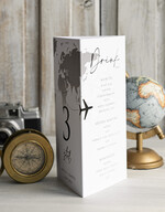 Menu botaniczne podróżnicze  menu ślubne z planem posiłków, numer stołu i menu w jednym, karta drinków na weselu, menu weselne z mapą świata, ozdoba na stoły weselne 1