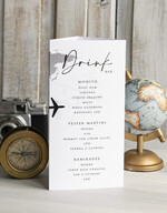 Menu botaniczne podróżnicze  menu ślubne z planem posiłków, numer stołu i menu w jednym, karta drinków na weselu, menu weselne z mapą świata, ozdoba na stoły weselne 0