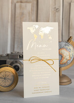 Menu botaniczne podróżnicze  menu weselne z mapą świata lub dowolnego kraju, podróżnicza karta dań na weselu, ślubne menu z planem podawania dań weselnych4
