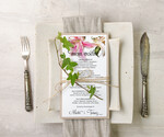 Menu botaniczne podróżnicze  ślubne menu karta potraw weselnych, eleganckie na klasyczne wesele0
