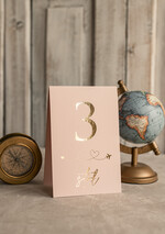 Numery na stół botaniczne podróżnicze  podróżnicze numerki na stół weselny, kolor ecru lub pudrowy róż, tematyczne numery na stoły weselne, dekoracje stołów weselnych 6