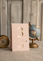 Numery na stół botaniczne podróżnicze  podróżnicze numerki na stół weselny, kolor ecru lub pudrowy róż, tematyczne numery na stoły weselne, dekoracje stołów weselnych 7