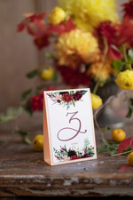 Numery na stół botaniczne podróżnicze  tabliczka z numerem stołu weselnego, kwiaty boho piekne kolory0