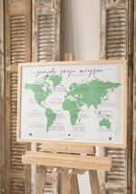 Plany stołów Plakaty botaniczne podróżnicze Zielona Tablica powitalna slubna z mapą świata, powitalna plansza na wesele podróżników, rama powitanie na weselu plan usadzenia gości przy stołach 4