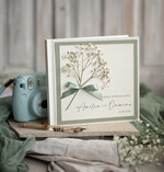 Księgi wpisów gości botaniczne księga wpisów gości, pamiątkowa księga z życzeniami od gości na weselu, księga wpisów gości z suszoną gipsówką, personalizowana księga wpisów gości1