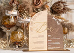 Menu rustykalne drewniane menu na stół weselny, rustykalne menu na stol weselny, złote napisy na menu weselnym, drewniana karta dań, rustykalna karta dan6