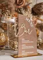 Menu rustykalne rustykalne menu na stol weselny, złote napisy na menu weselnym, drewniana karta dań, rustykalna karta dan, rustykalne ozdoby na stół weselny0