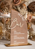 Menu rustykalne rustykalne menu na stol weselny, złote napisy na menu weselnym, drewniana karta dań, rustykalna karta dan, rustykalne ozdoby na stół weselny1