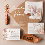 Zaproszenia ślubne Minimalistyczne Boho zaproszenia slubne rustykalne na pleksie, Boho zaproszenie ślubne z akrylu, zaproszenia ślubne kwiaty plexi 0