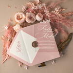 Zaproszenia ślubne Minimalistyczne zaproszenia na ślub cywilny na akrylu, nowoczesne zaproszenie ślubne plexa, przezroczyste zaproszenie na ślub na pleksie, pudrowy róz 1