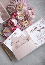 Zaproszenia ślubne Minimalistyczne Nowoczesne Zaproszenia Ślubne pudrowy róż Welurowe Zaproszenie na Ślub1