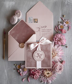 Zaproszenia ślubne Minimalistyczne Nowoczesne Zaproszenia Ślubne pudrowy róż Welurowe Zaproszenie na Ślub2