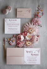 Zaproszenia ślubne Minimalistyczne Nowoczesne Zaproszenia Ślubne pudrowy róż Welurowe Zaproszenie na Ślub4